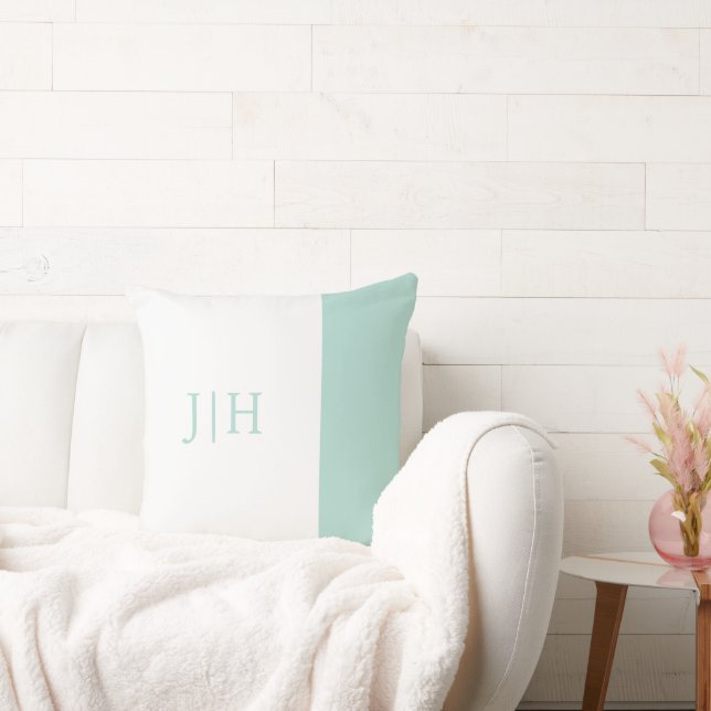 Monogram Preppy Mint Groen Brede Streep & Wit Kussen (Bank)