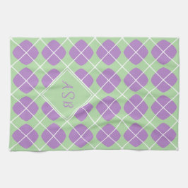Monogram Preppy Paarse Mint Argyle keukenhanddoeke Theedoek