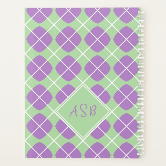 Monogram Preppy Pastel Paarse Groene Argyle Planner (Achterkant)