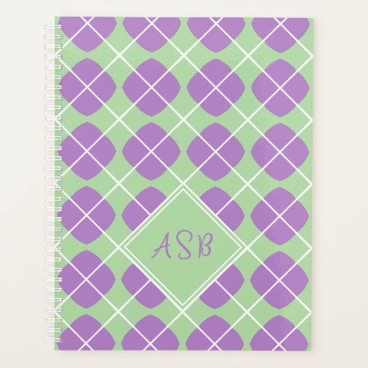 Monogram Preppy Pastel Paarse Groene Argyle Planner (Voorkant)