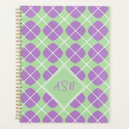 Monogram Preppy Pastel Paarse Groene Argyle Planner