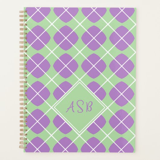 Monogram Preppy Pastel Paarse Groene Argyle Planner (Voorkant)
