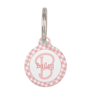 Monogram Preppy Pink Gingham Huisdierpenning