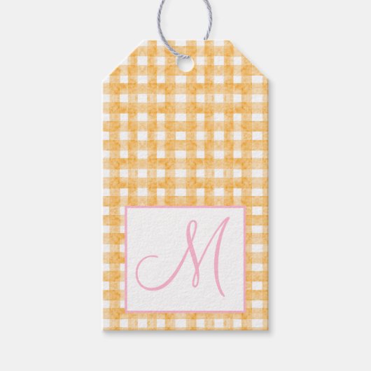 Monogram Preppy Pompoenbogen Thanksgiving Cadeaulabel (Voorkant)