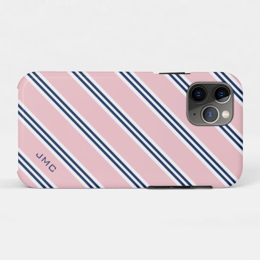 Monogram Preppy roze en blauwe strepen Case-Mate iPhone Case (Achterkant (horizontaal))