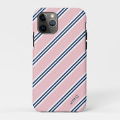 Monogram Preppy roze en blauwe strepen Case-Mate iPhone Case (Achterkant)
