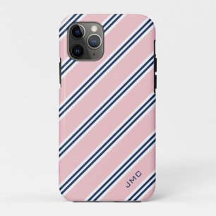 Monogram Preppy roze en blauwe strepen Case-Mate iPhone Case