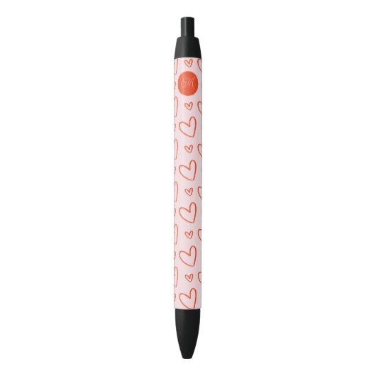 Monogram preppy roze & rode harten blauwe inkt pen (Voorkant Verticaal)