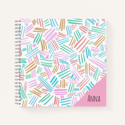 Monogram pretty abstract Cute lines blue Pinky Notitieboek (Voorkant)