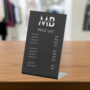Monogram Prijslijst Service Minimalistisch Zwart Reclamebord Met Voetstuk
