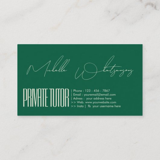 Monogram PRIVATE TUTOR modern script Visitekaartje (Achterkant)