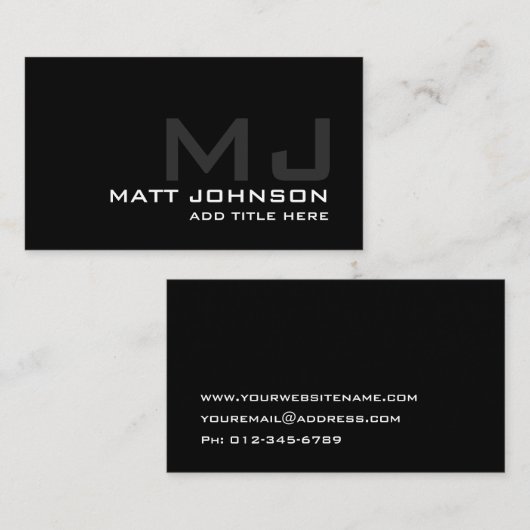 Monogram Professional Black White Visitekaartje (Voorkant / Achterkant)