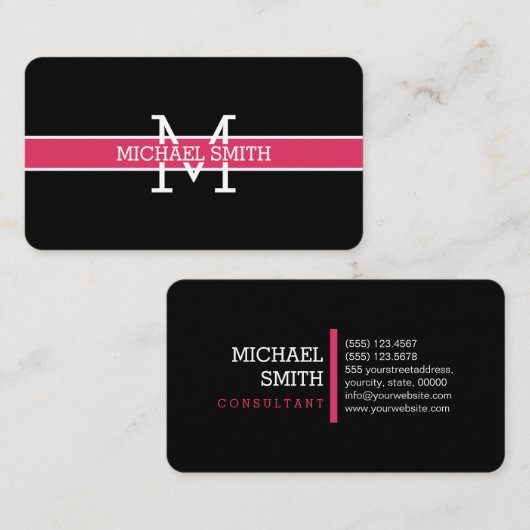 Monogram Professional Cerise Horizontal Line Visitekaartje (Voorkant / Achterkant)