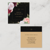 Monogram Professional Elegant Floral Roos Black Vierkante Visitekaartje (Voorkant / Achterkant)