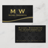 Monogram Professional Elegant Modern Black Gold Visitekaartje (Voorkant / Achterkant)