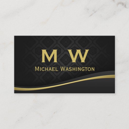 Monogram Professional Elegant Modern Black Gold Visitekaartje (Voorkant)