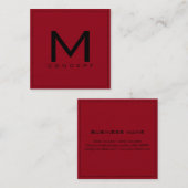 Monogram Professional elegant modern donker rood Vierkante Visitekaartje (Voorkant / Achterkant)