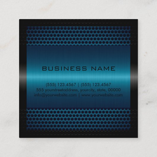 Monogram Professional Elegant modern Metallic Blue Vierkante Visitekaartje (Achterkant)