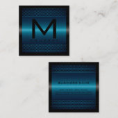 Monogram Professional Elegant modern Metallic Blue Vierkante Visitekaartje (Voorkant / Achterkant)