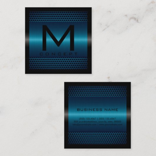 Monogram Professional Elegant modern Metallic Blue Vierkante Visitekaartje (Voorkant / Achterkant)