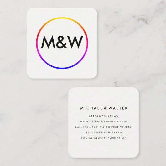 Monogram Professional Elegant (regenboog) Vierkante Visitekaartje (Voorkant / Achterkant)