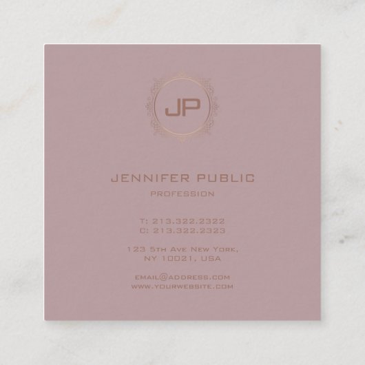 Monogram Professional Elegant Sjabloon Modern Vierkante Visitekaartje (Achterkant)
