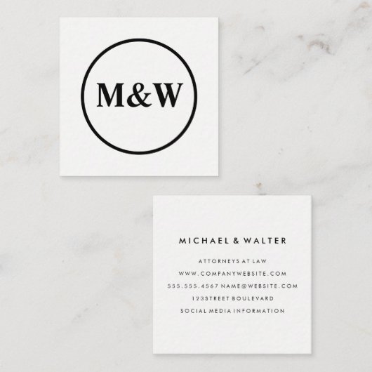 Monogram Professional Elegant Vierkante Visitekaartje (Voorkant / Achterkant)
