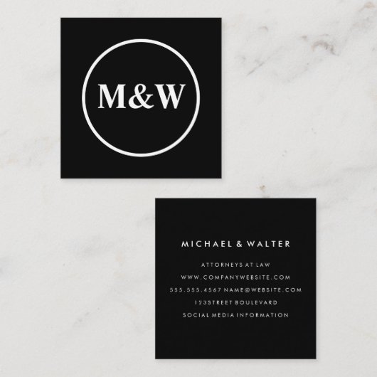 Monogram Professional Elegant Vierkante Visitekaartje (Voorkant / Achterkant)