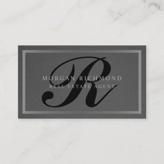 Monogram Professional Gray Silver Real Estate Visitekaartje (Voorkant)