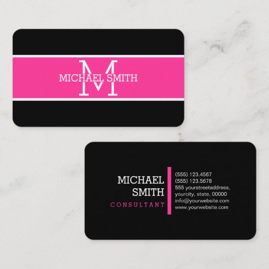 Monogram Professional Hot Pink Modern Visitekaartje (Voorkant / Achterkant)