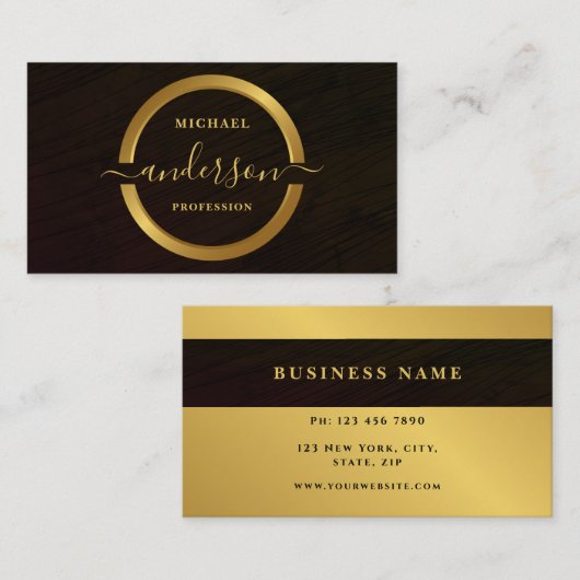 Monogram Professional Luxe Gold Circle Logo Hout Visitekaartje (Voorkant / Achterkant)