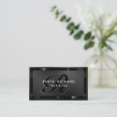 Monogram Professional Metal Plain Chic Black Visitekaartje (Staand voorkant)