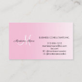 Monogram Professional Modern Elegant Roze Wit Visitekaartje (Achterkant)