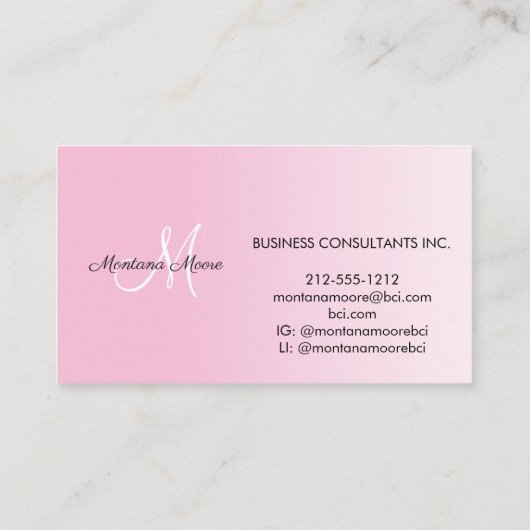Monogram Professional Modern Elegant Roze Wit Visitekaartje (Achterkant)