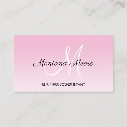 Monogram Professional Modern Elegant Roze Wit Visitekaartje (Voorkant)
