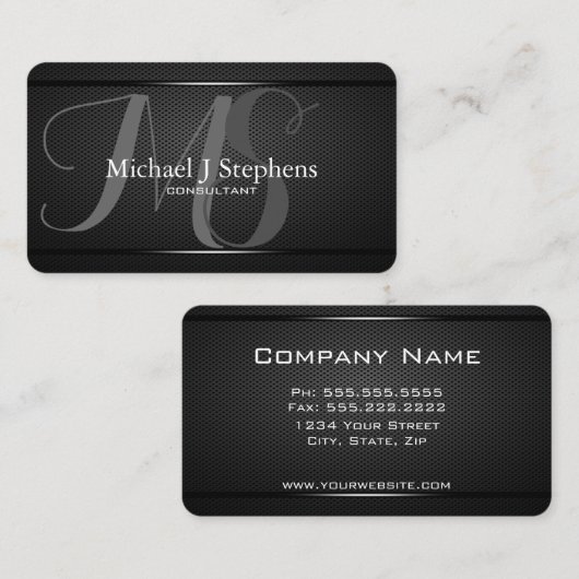Monogram Professional Zwart Metal Textuur Visitekaartje (Voorkant / Achterkant)