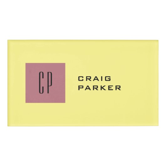 Monogram Professioneel Duidelijk Roos Goudgele Kle Naambadge (Voorkant)