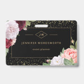 Monogram Professioneel Elegant Bloemrozen Zwart Badge (Achterkant)