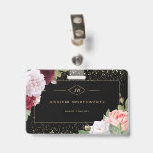 Monogram Professioneel Elegant Bloemrozen Zwart Badge (Achterkant met clip)
