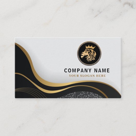 Monogram Professioneel Elegant Gouden Leeuw Logo Visitekaartje (Voorkant)