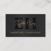 Monogram Professioneel Elegant Modern Zwart Goud Q Visitekaartje (Voorkant)