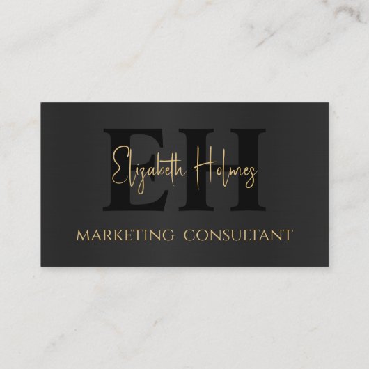 Monogram Professioneel Elegant Modern Zwart Goud Q Visitekaartje (Voorkant)