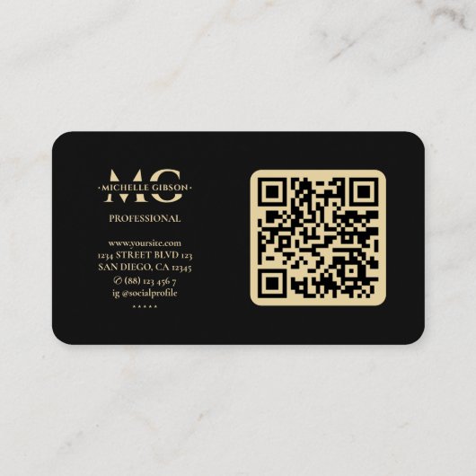 Monogram Professioneel Elegant Zwart Goud Visitekaartje (Achterkant)