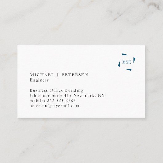 Monogram professioneel minimalistisch marinewit visitekaartje (Achterkant)