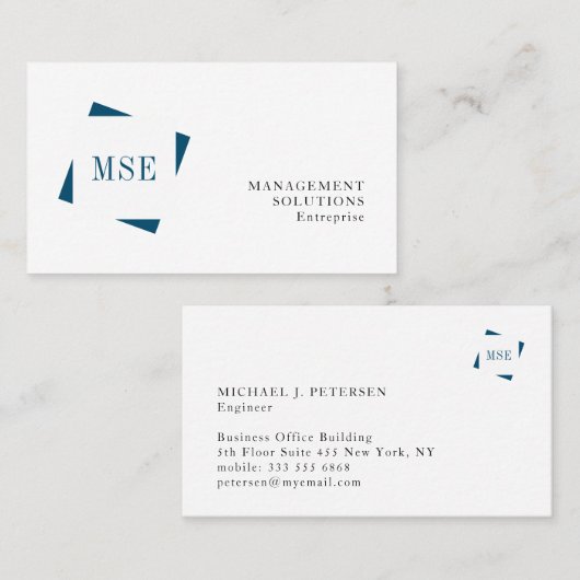 Monogram professioneel minimalistisch marinewit visitekaartje (Voorkant / Achterkant)