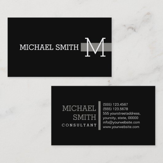 Monogram Professioneel platte zwart Modern Titaniu Visitekaartje (Voorkant / Achterkant)