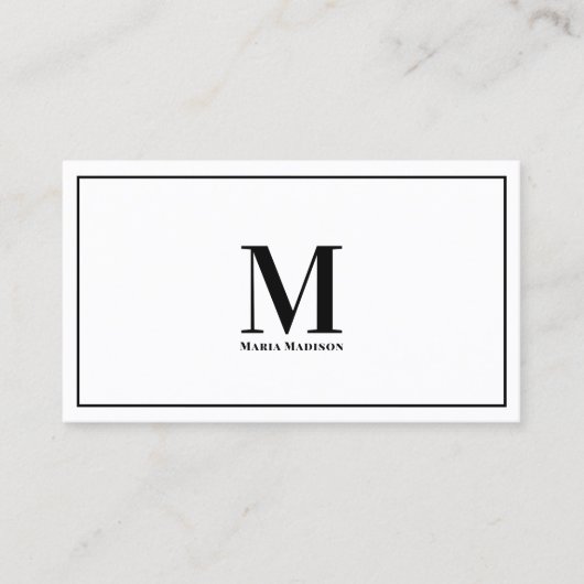 Monogram Professioneel Zwart-wit Modern Visitekaartje (Voorkant)