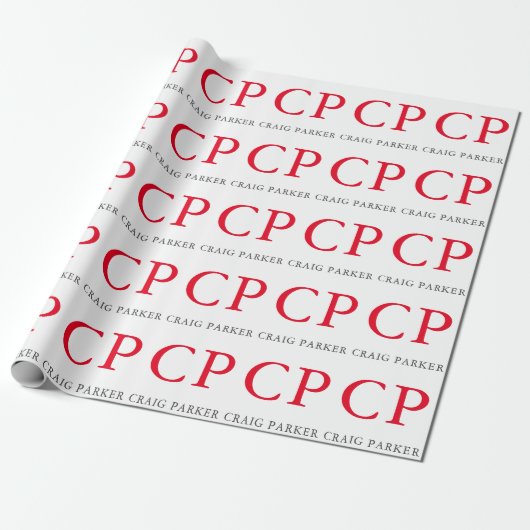 Monogram Professionele Eenvoudige Rode Witte Initi Cadeaupapier (Uitgerold)