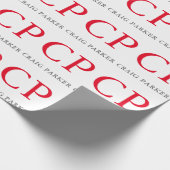 Monogram Professionele platte rode witte Initialen Cadeaupapier (Hoek)