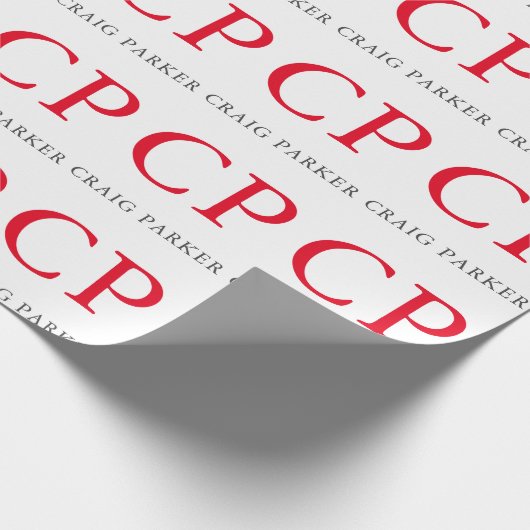 Monogram Professionele platte rode witte Initialen Cadeaupapier (Hoek)